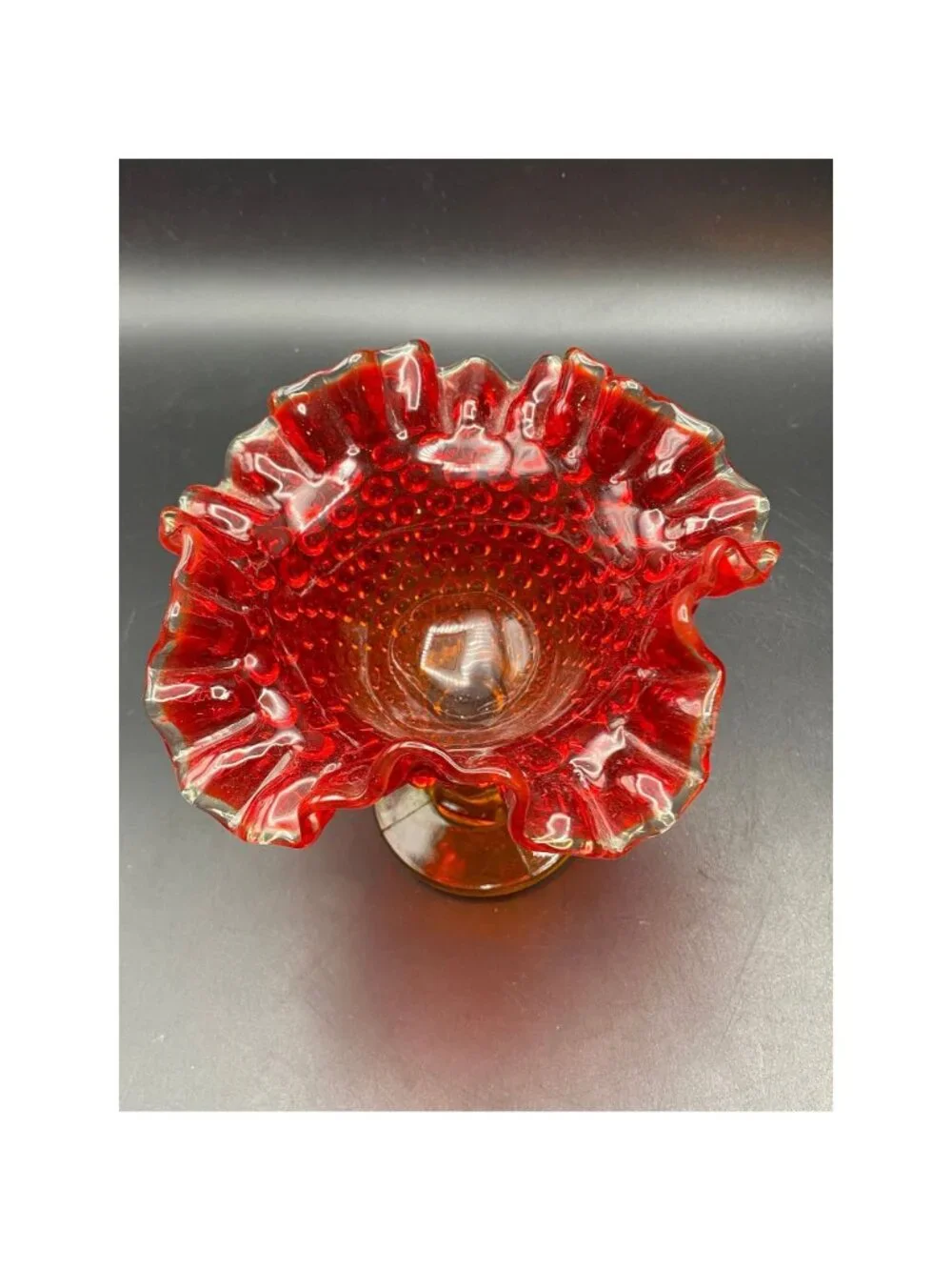 Fenton Amberina Hobnail Ruffled Compote